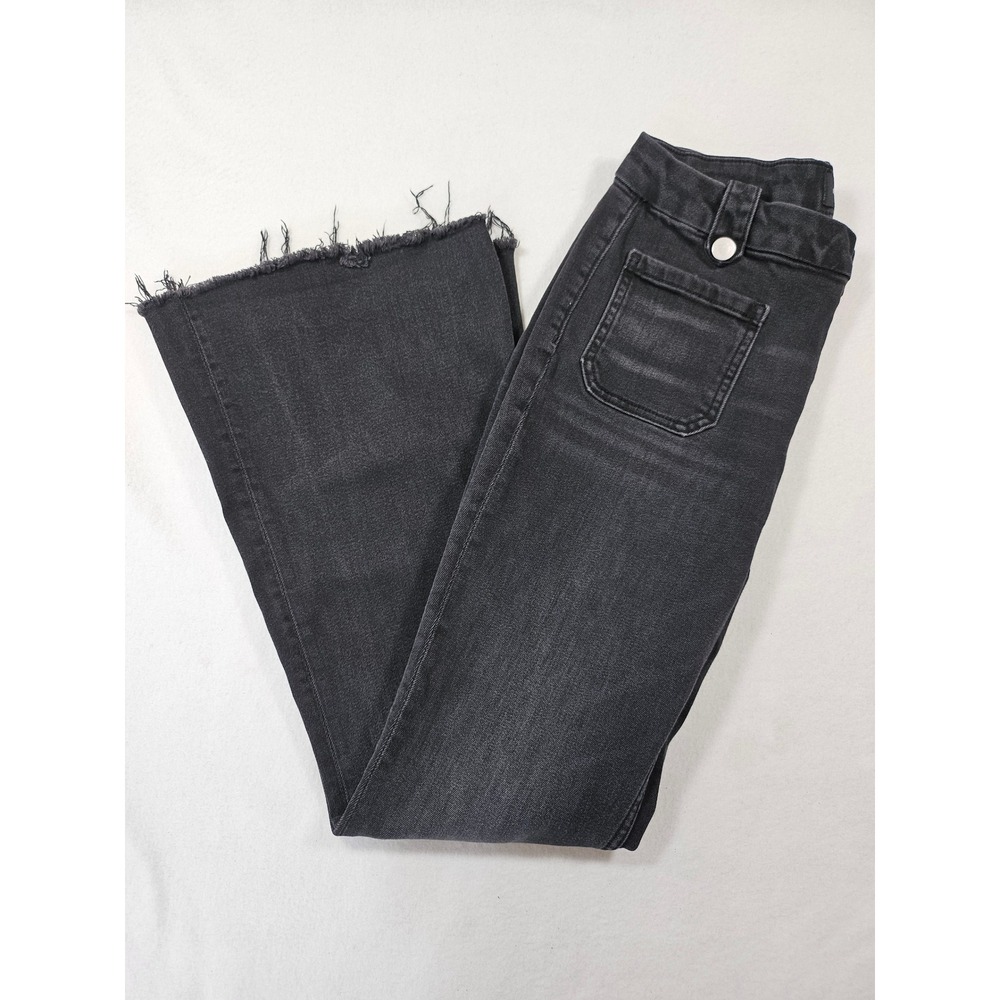 Driftwood Tess High Rise Flare 70s inspired Black Button Fly Raw Hem Size 29 - Picture 9 of 16